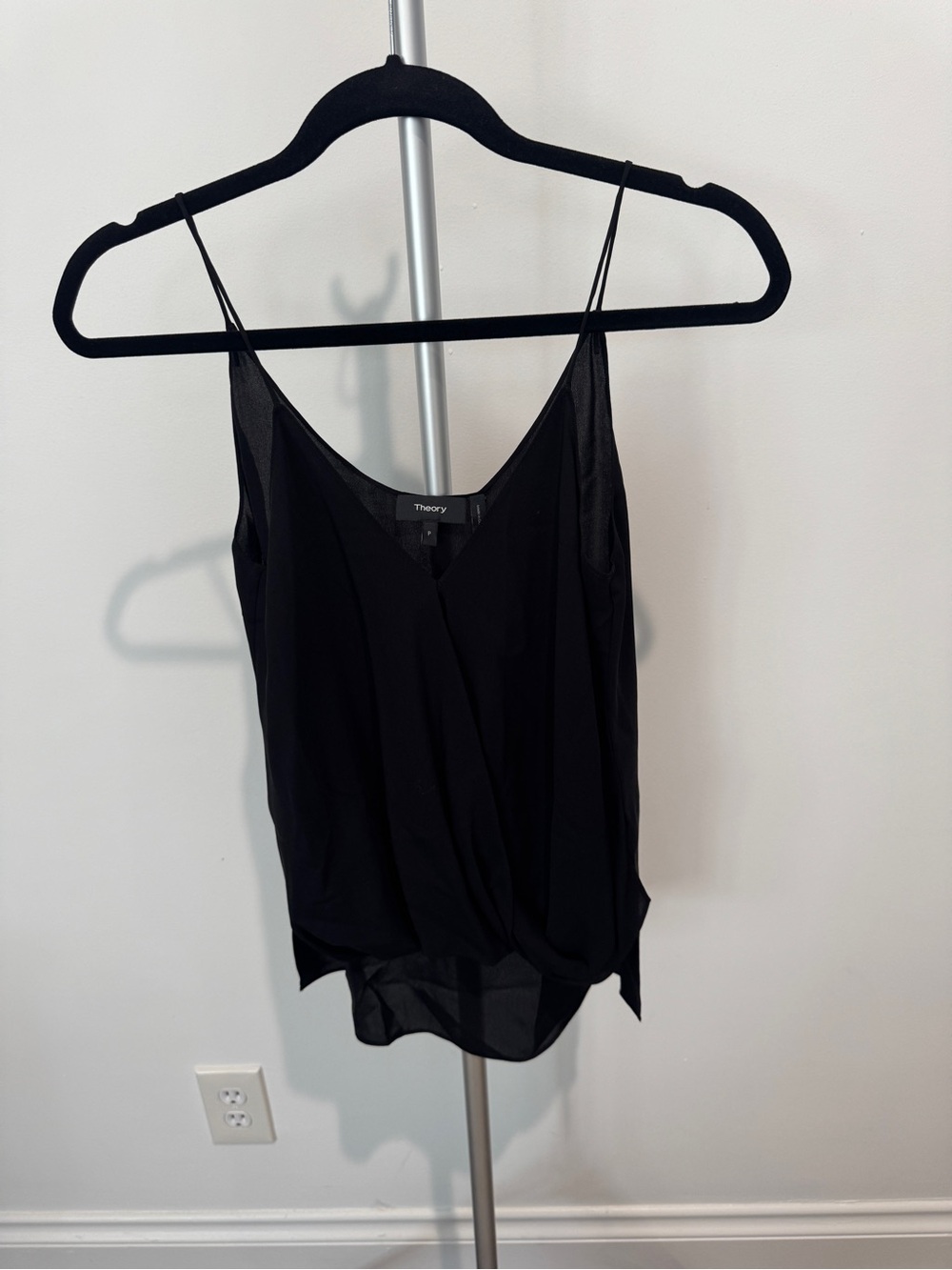 Theory Black Draped Silk-Blend Spaghetti Strap Camisole